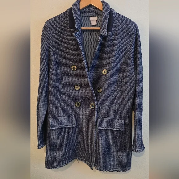 Chico's Blue Knit Double Breasted Coatigan - Picture 6 of 7